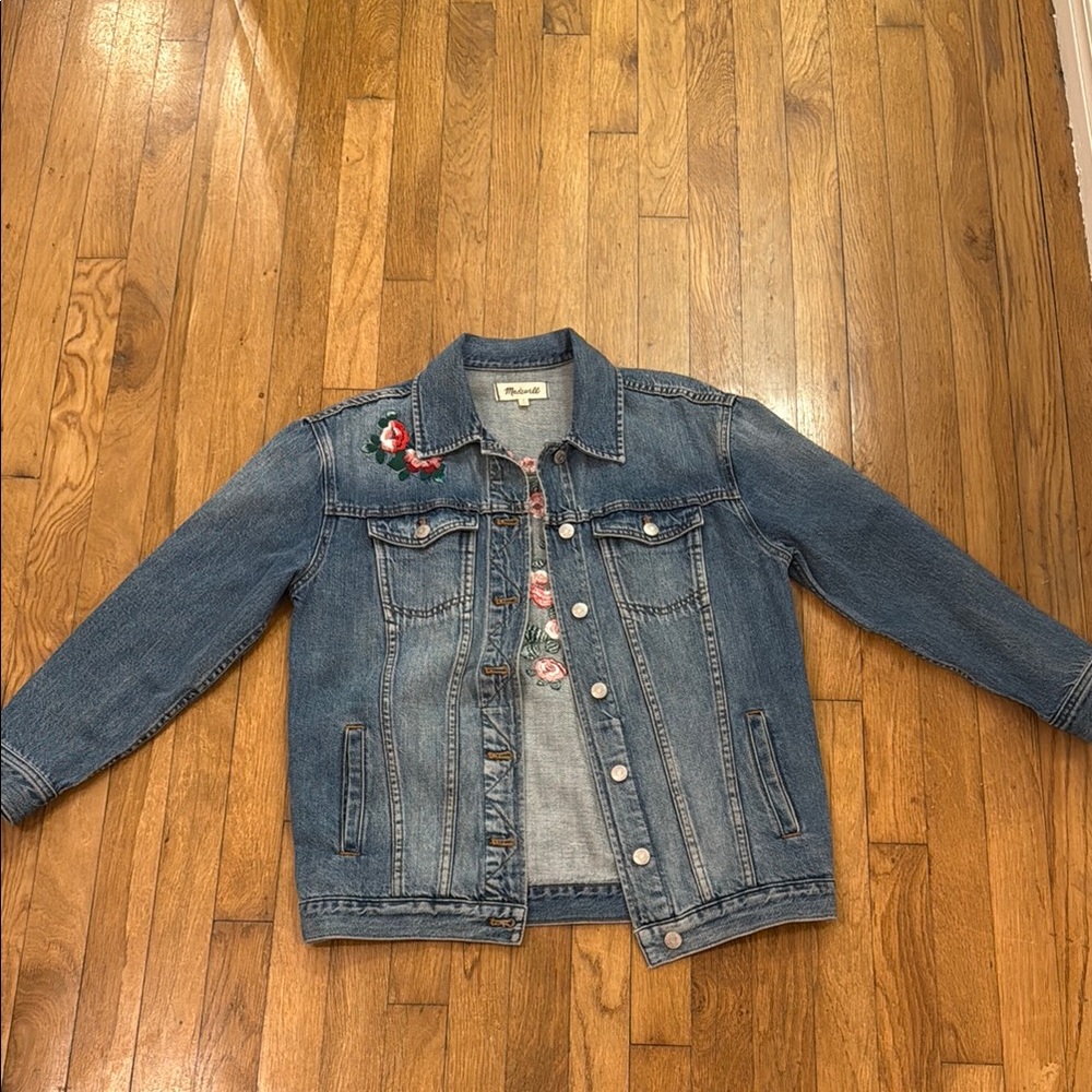 Kids Denim Jacket with Floral Embroidery